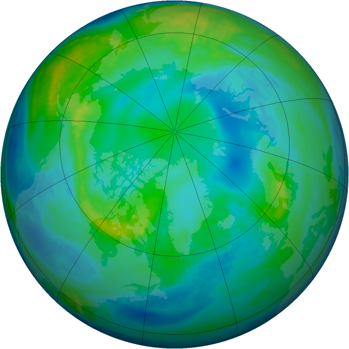 Arctic ozone map for 09 November 1991